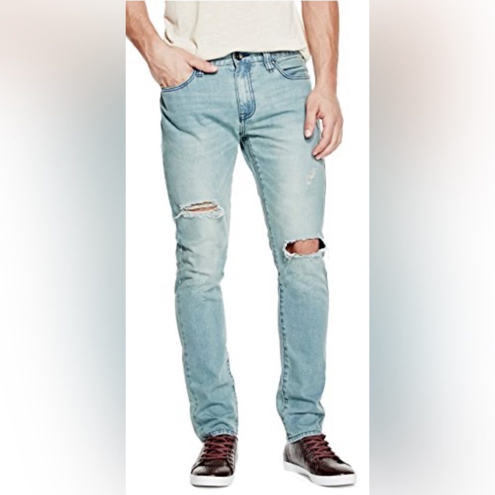 G By Guess Scotch Skinny Jeans Mens 31x30 Light Blue Distressed Ripped Denim